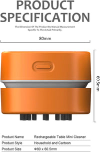 ODISTAR Desktop Vacuum cleaner,Mini table dust sweeper Energy Saving,High endurance up to 400 mins,Cordless&360º Rotatable Design for Cleaning Hairs,Crumbs,Computer Keyboard of gifts for kids (orange)