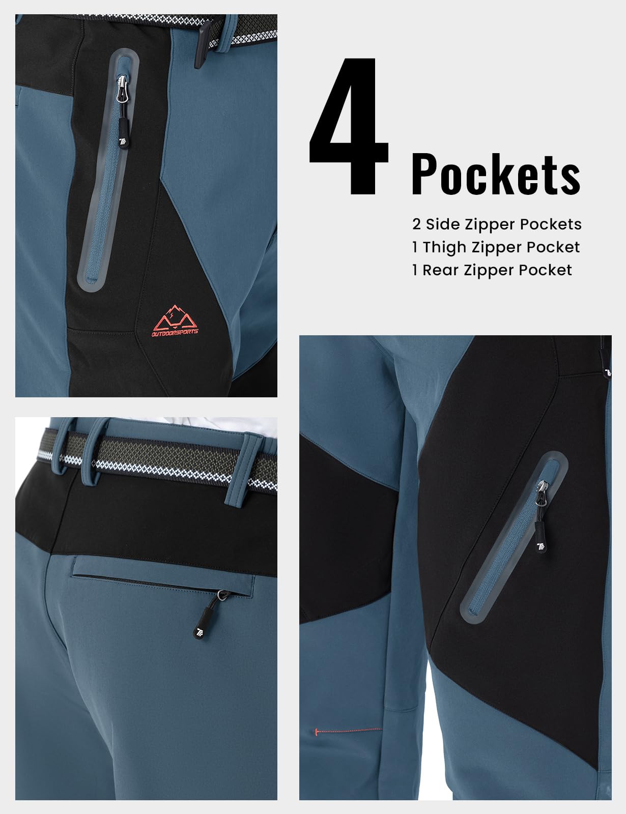 Rdruko Men's Snow Pants Waterproof Insulated Fleece Lined Ski Hiking Snowboard Winter Pants with Pockets