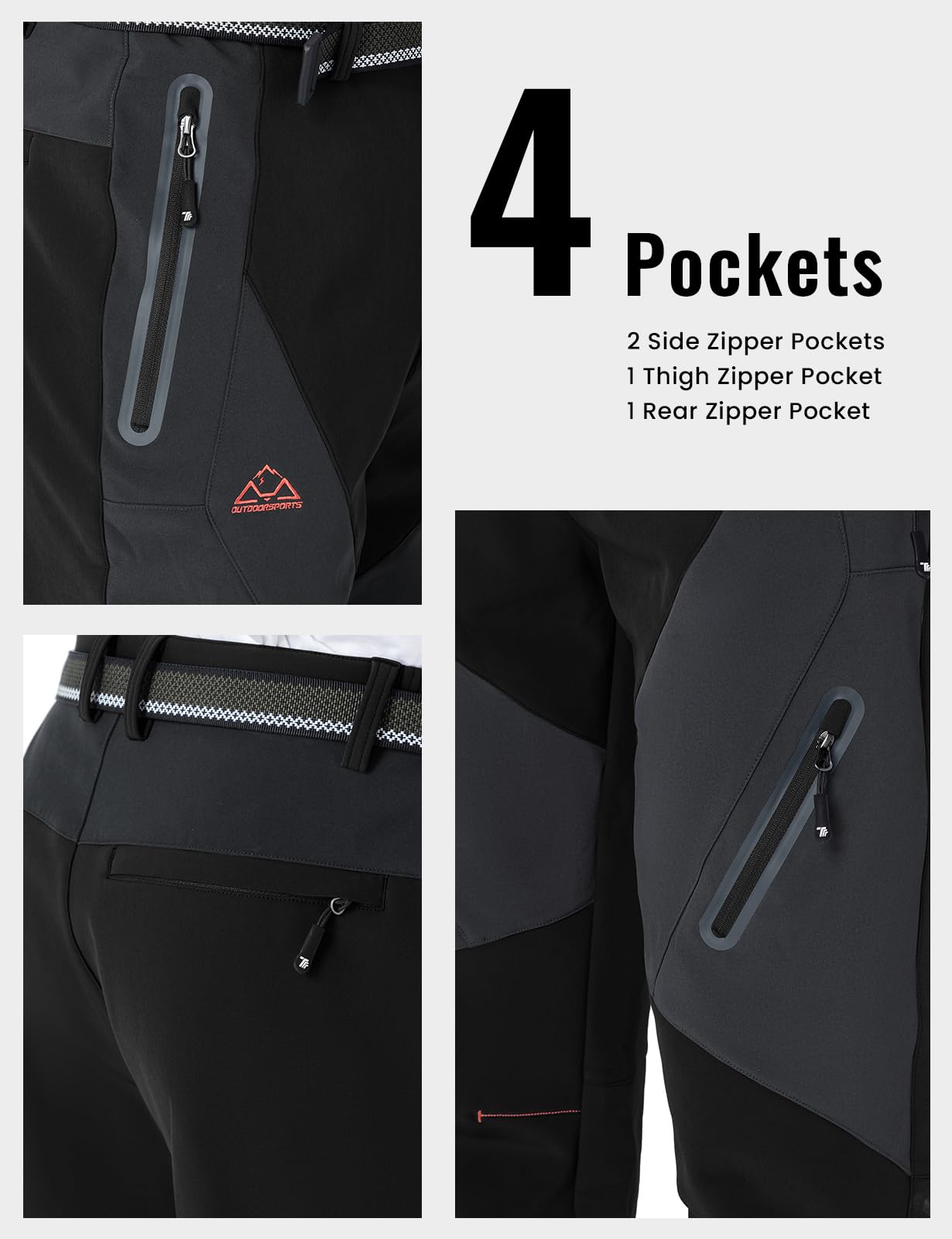 Rdruko Men's Snow Pants Waterproof Insulated Fleece Lined Ski Hiking Snowboard Winter Pants with Pockets