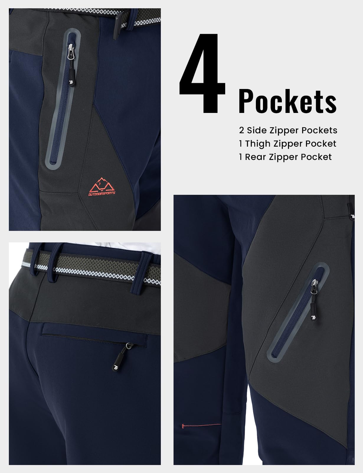 Rdruko Men's Snow Pants Waterproof Insulated Fleece Lined Ski Hiking Snowboard Winter Pants with Pockets