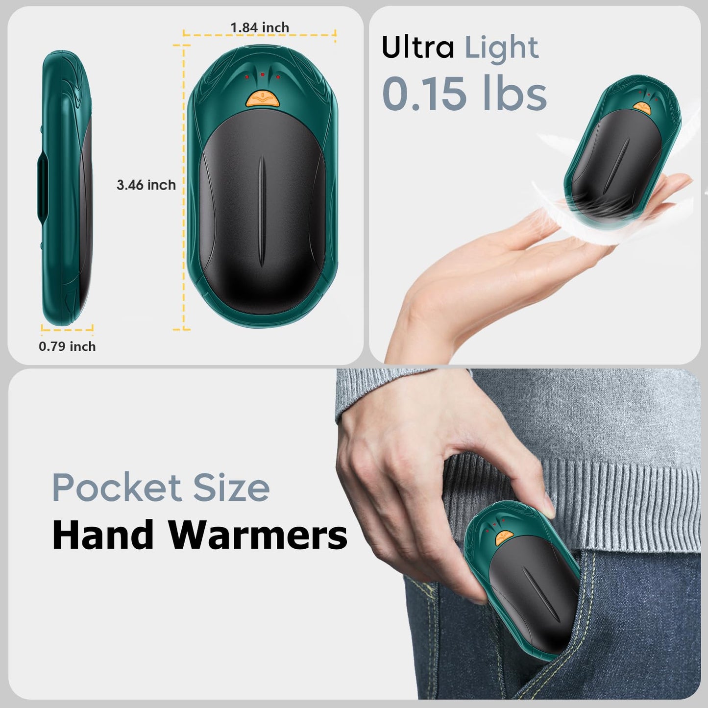 AI Hand Warmers Rechargeable 2 Pack, AI Smart Chips Electric Hand Warmers, 20Hrs Long Safe Heat, Portable Pocket Heater, Gifts for Christmas, Outdoor, Hunting, Golf, Camping Accessories