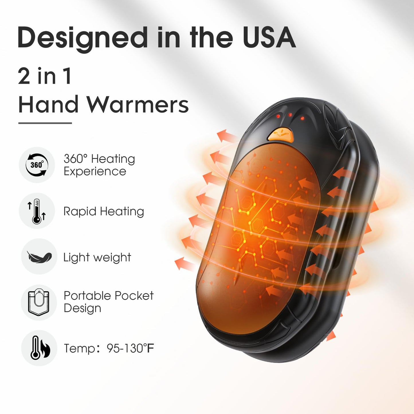 AI Hand Warmers Rechargeable 2 Pack, AI Smart Chips Electric Hand Warmers, 20Hrs Long Safe Heat, Portable Pocket Heater, Gifts for Christmas, Outdoor, Hunting, Golf, Camping Accessories