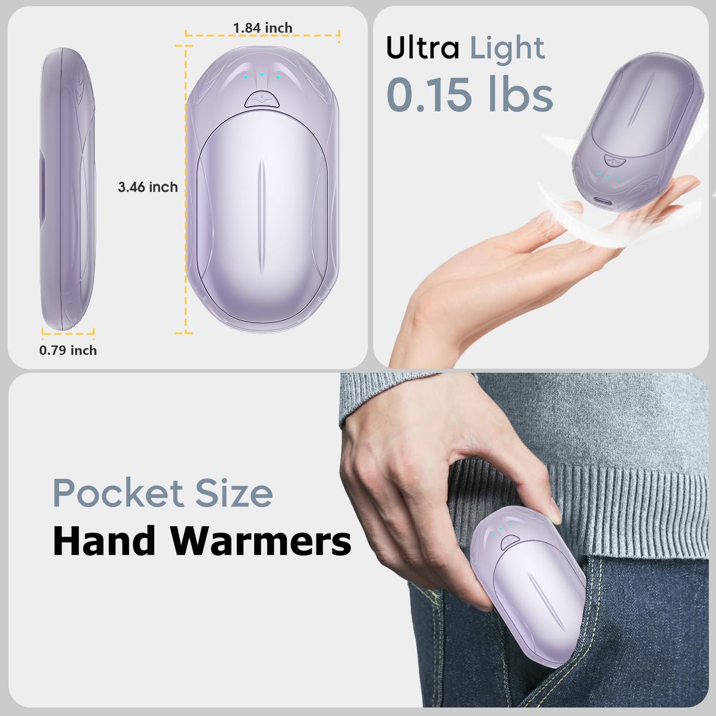AI Hand Warmers Rechargeable 2 Pack, AI Smart Chips Electric Hand Warmers, 20Hrs Long Safe Heat, Portable Pocket Heater, Gifts for Christmas, Outdoor, Hunting, Golf, Camping Accessories
