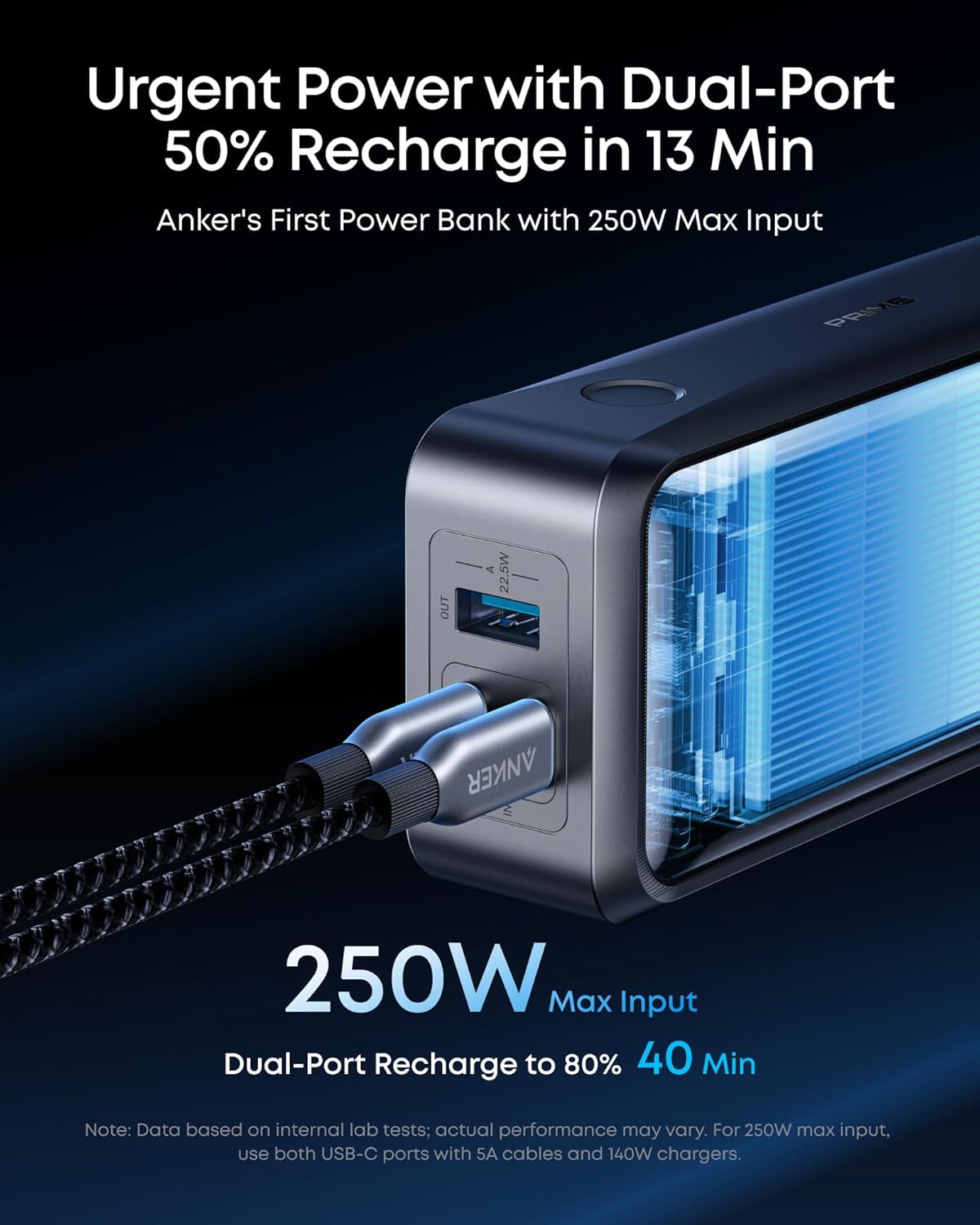Anker Prime Power Bank, 26,250mAh 3-Port Portable Charger with 300W Max Output, Two-Way Charging, TSA-Approved, App Control, for MacBook, iPhone 17/16 Series, and More (Base Not Included)
