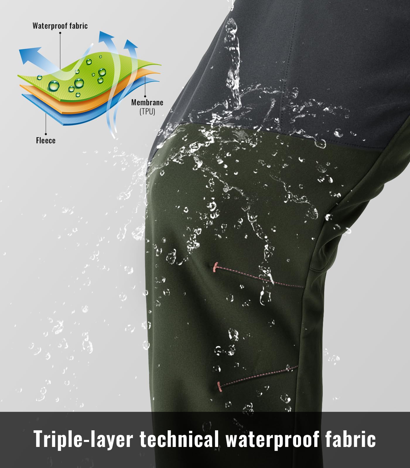 Rdruko Men's Snow Pants Waterproof Insulated Fleece Lined Ski Hiking Snowboard Winter Pants with Pockets