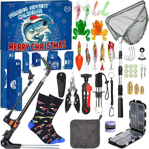 2025 Fishing Advent Calendar for Adult Men Teen, 24 Days Fishing Tools Accessories Kit Christmas Countdown Gifts, Xmas Surprise Gift for Dad Grandpa Husband Brother Boyfriend