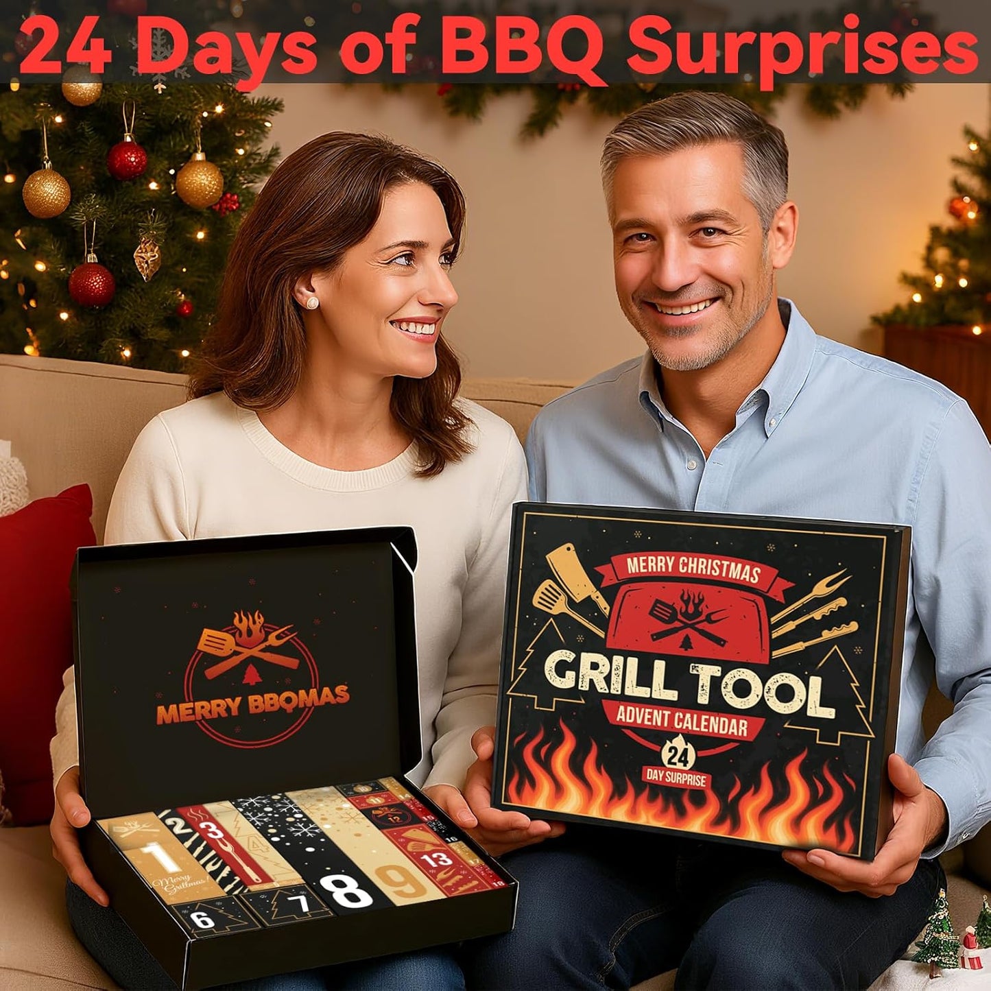 Grill Tool Advent Calendar 2025 Adults Men, 24 Day Countdown Christmas Calendar with Stainless-Steel Grilling Accessories Christmas Grilling Gifts for Dad Husband Son