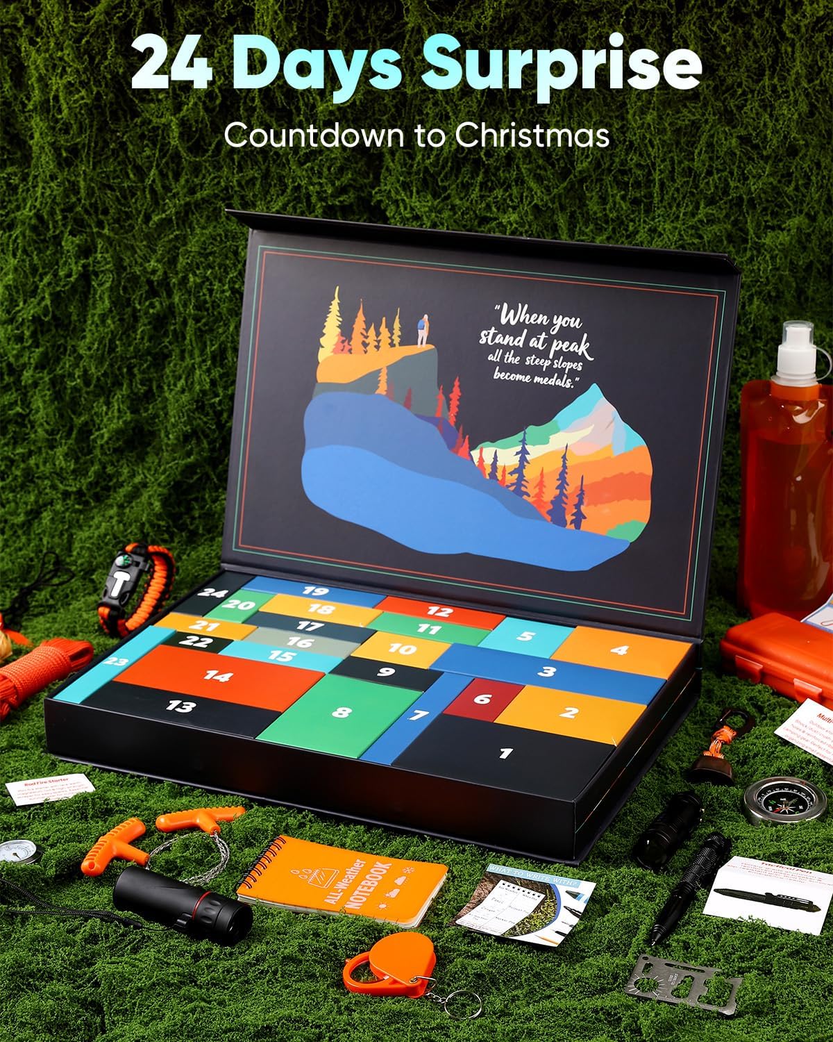 Survival Kit Advent Calendar 2025 - Adventure Gift Box for Adult Men Teen Boys - 24 Days Christmas Countdown Calendar Surprise Gifts for Outdoor Enthusiasts