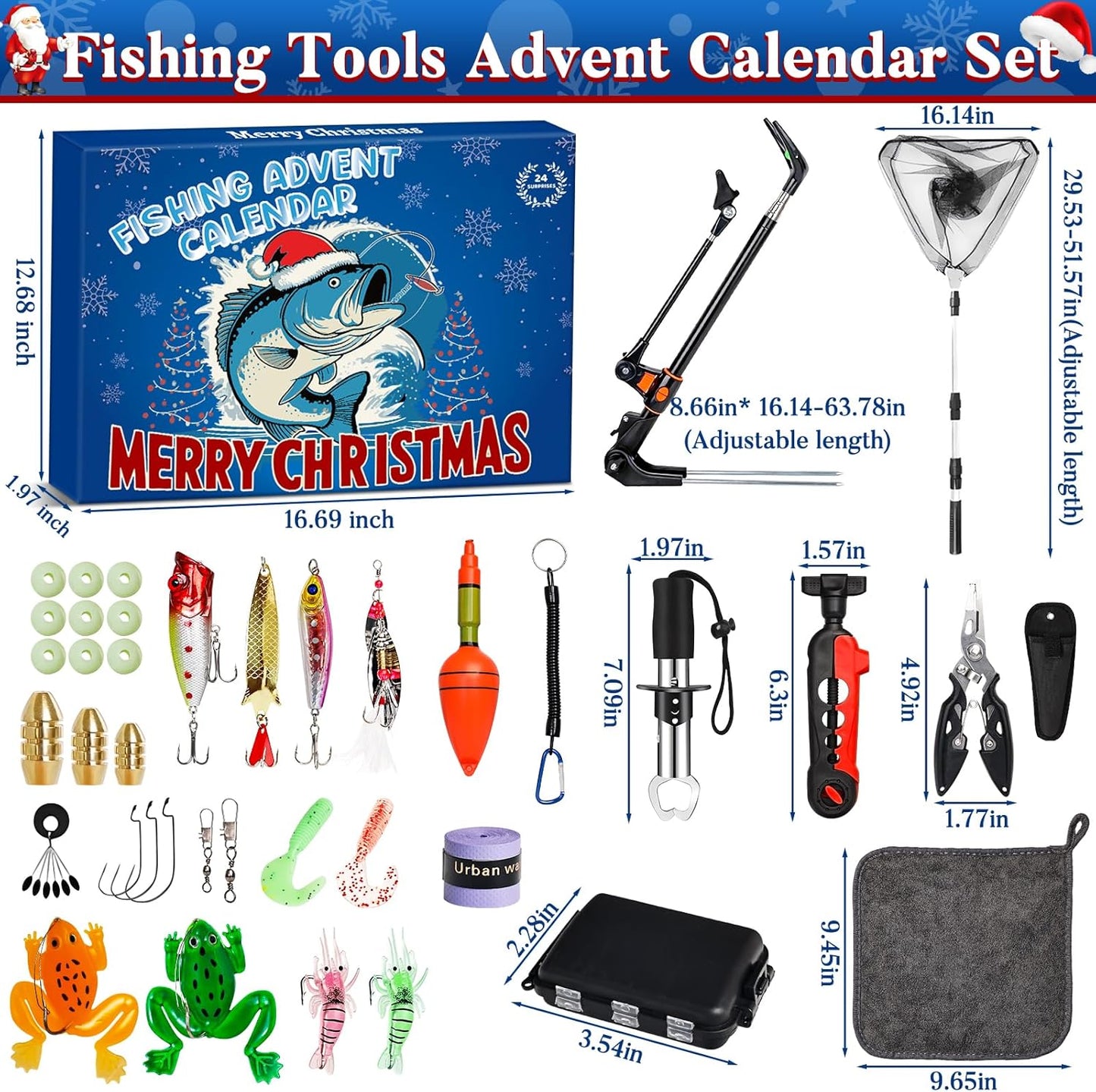 2025 Fishing Advent Calendar for Adult Men Teen, 24 Days Fishing Tools Accessories Kit Christmas Countdown Gifts, Xmas Surprise Gift for Dad Grandpa Husband Brother Boyfriend