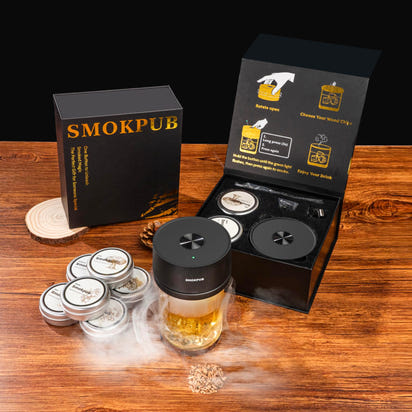 Electric Whiskey Smoker Kit Built-in Lighter, No Butane Needed, Rechargeable Cocktail Smoker Kit with 6 Wood Chips, Old Fashioned Drink Smoker Kit, Bourbon Whiskey Gifts for Men,Dad,Husband